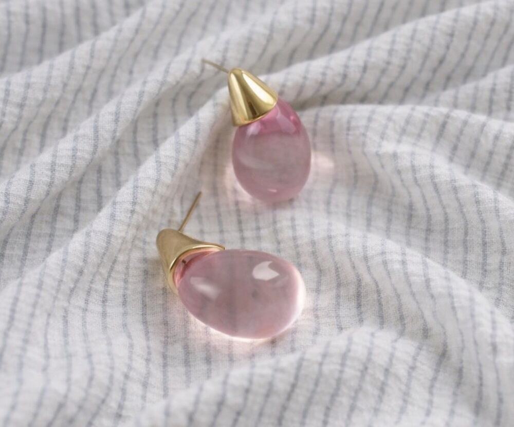 Lucite Clear Earrings Water Drop Gold Stud Boho Statement Teardrop VTG Retro Y2K